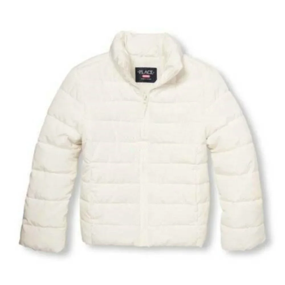Girls Puffer Jacket 5/6 White Water Resistant Zip Winter The Childrens Place